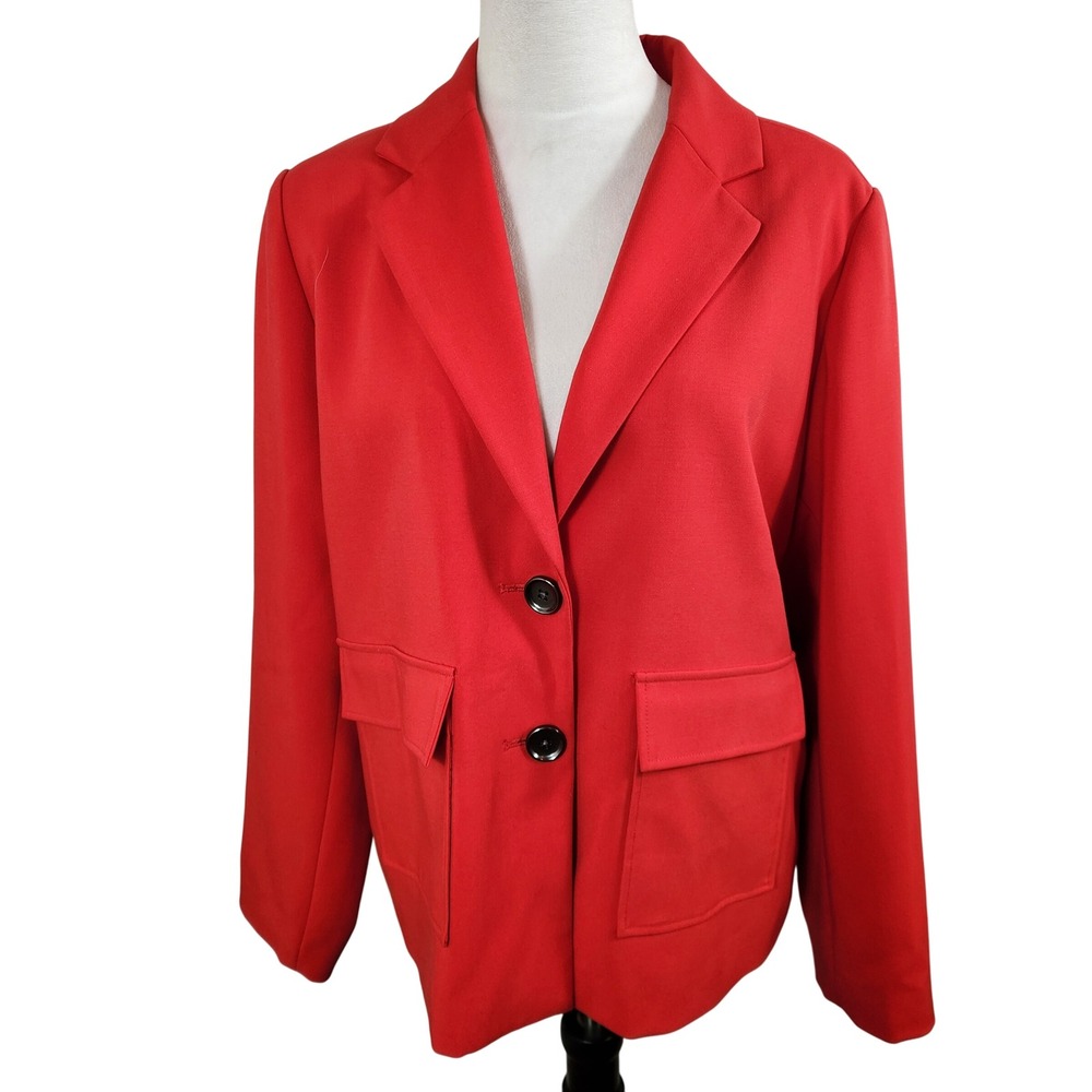 Chicos Red Blazer Jacket Womens Large Size 2 Two Button Pocketed Business Casual